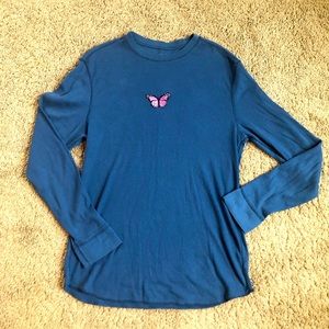 Womens Gap long sleeve thermal with butterfly appliqué. Sz L